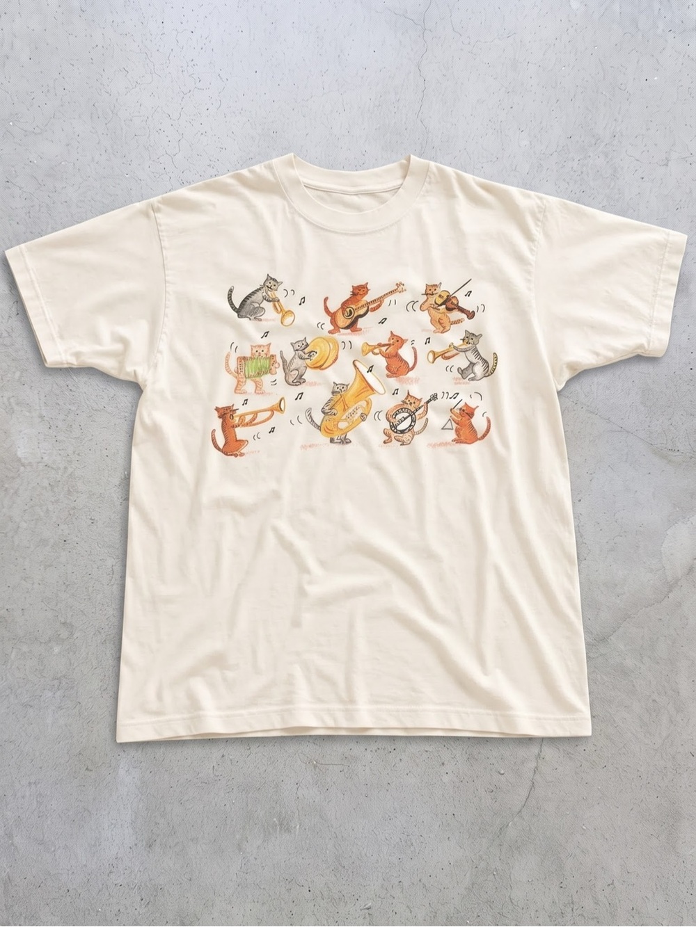 Cats Band Graphic T-Shirt - Off White
Vintage Illustration With Colorful Cat